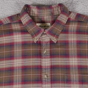 Vtg Eddie Bauer Shirt Mens XL Brown Plaid Button Down Long Sleeve Heavy Cotton
